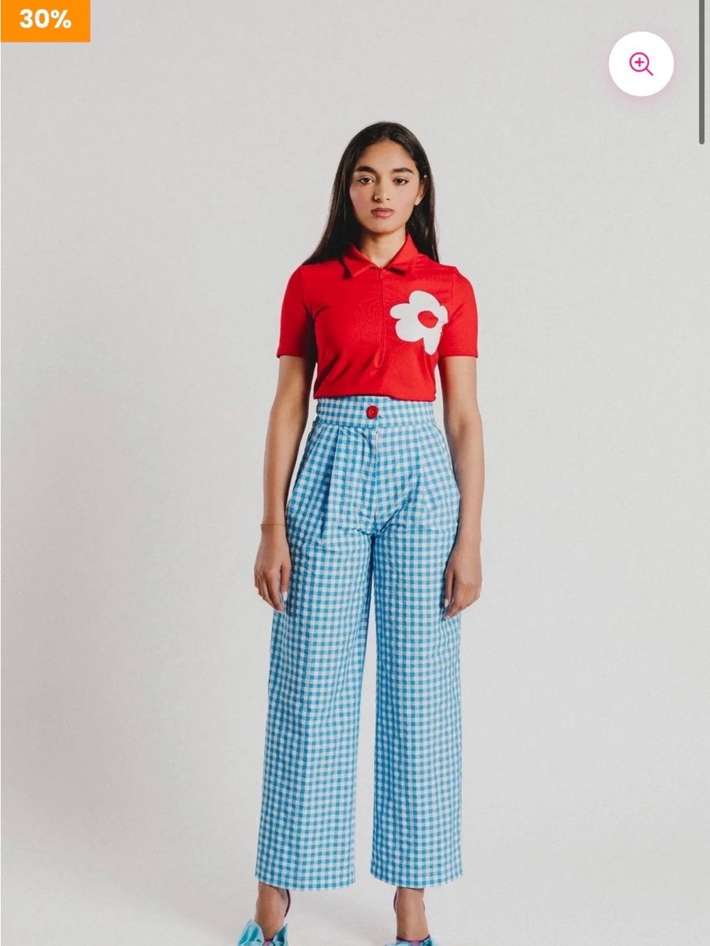 Agatha Ruiz de la Prada Wide-Leg Gingham Pants in Light Blue - Women's